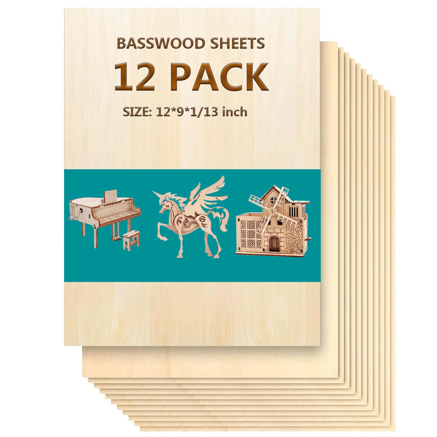 Photo 1 of 12 Pack Basswood Sheets 9"x12"x1/13, 2mm Basswood for Laser Cutting, Thin Plywood Unfinished Wood Pieces for Crafts, DIY Architectural Models Making, Wood Engraving, Wood Burning (12x9inX2mmX12pcs)