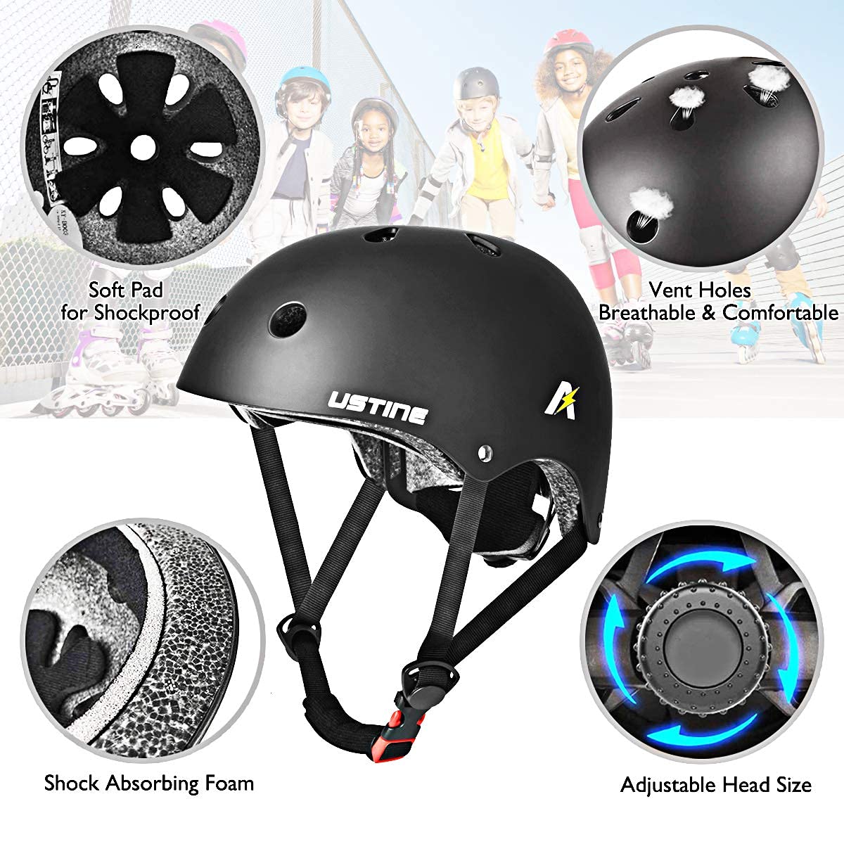 Skateboard Helmet, Bike Helmet, Protective Gear Set Knee Elbow Wrist Pads for Kids Boys Girls Toddler Youth Adults Multi-Sports Scooter Roller Skate Inline Skating Cycling Rollerblading