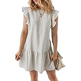 Acelitt Womens Casual Summer Crewneck Babydoll Flowy Tiered Mini Dress, S-XXL