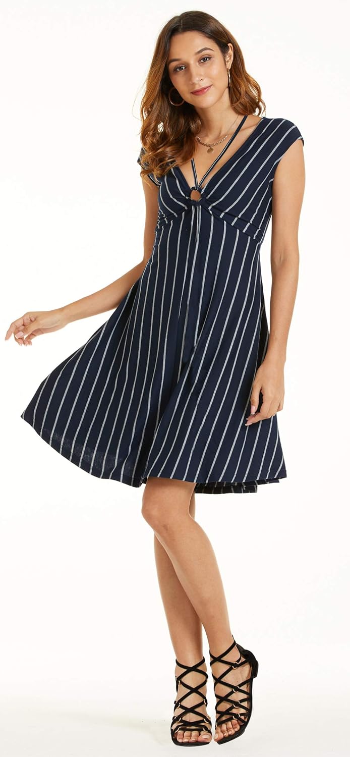 SONJA BETRO Stripe Knit Tie Detail V Neck Dress