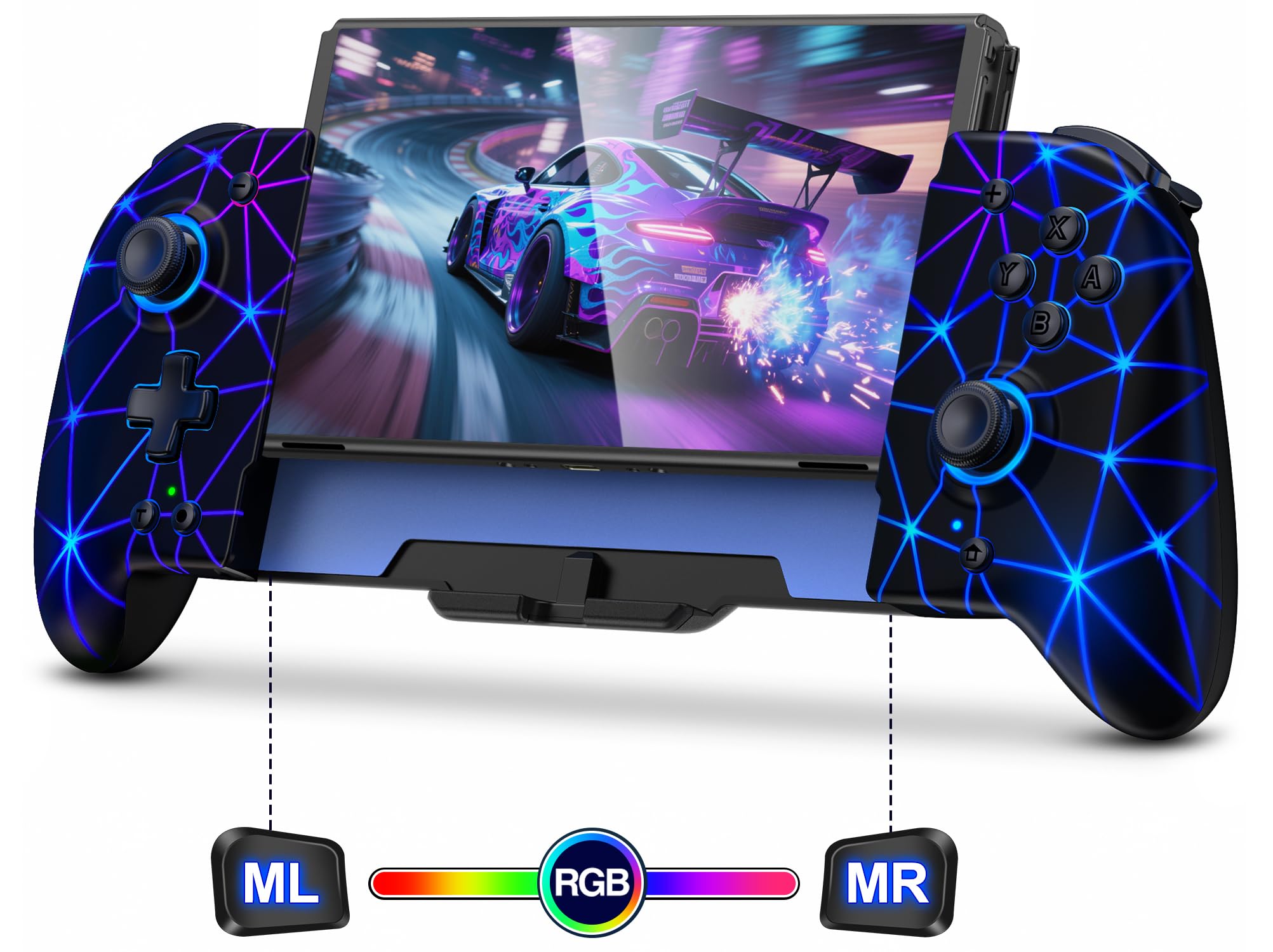 Photo 1 of *UNTESTED*
Spican Switch Controllers for Nintendo Switch/Switch OLED, Hall Effect Switch Wireless Pro Controller One-Piece Joypad, Full-Size Handheld Mode Gamepad with RGB Lights/Battery/Turbo/Macro/4 Game Slot