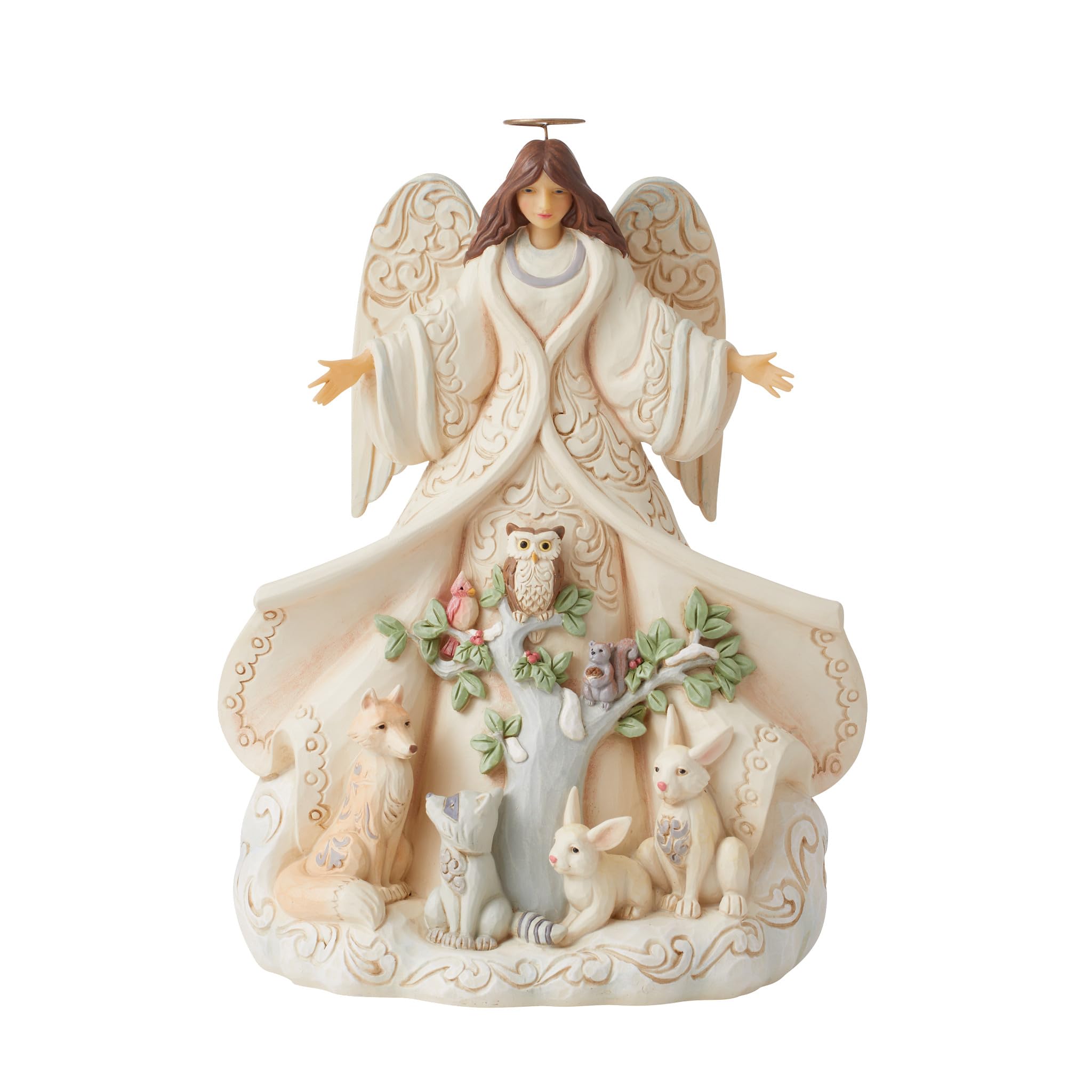 Photo 1 of Enesco Jim Shore Heartwood Creek Four Seasons White Woodland Angel with Coat Figurine, 9.5in H