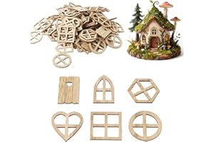 HIZONCORE 100Pcs Fairy Door Windows Wood, DIY Dollhouse Windows Craft Kit, Miniature Garden Doors Window Fairy House Accessories for Garden Tree Home Party Decor