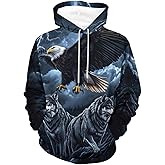 Cuntingvo Men's 3d Print Wolf And Bald Eagle Graphic Hoodie Animal Themed Sweatshirt