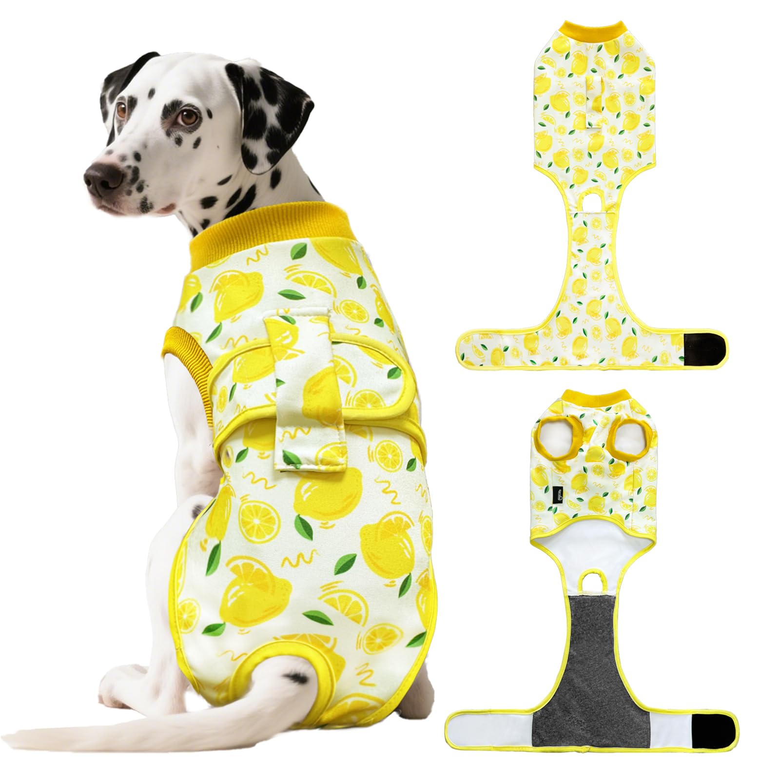 Photo 1 of KAROKU Dog Surgery Recovery Suit, Abdominal Surgical Suit for Male Female Dog Post Spay Neuter, Breathable Pet Onesie E-Collar & Cone Alternative, Surgery Shirt to Prevent Licking, Yellow, Large