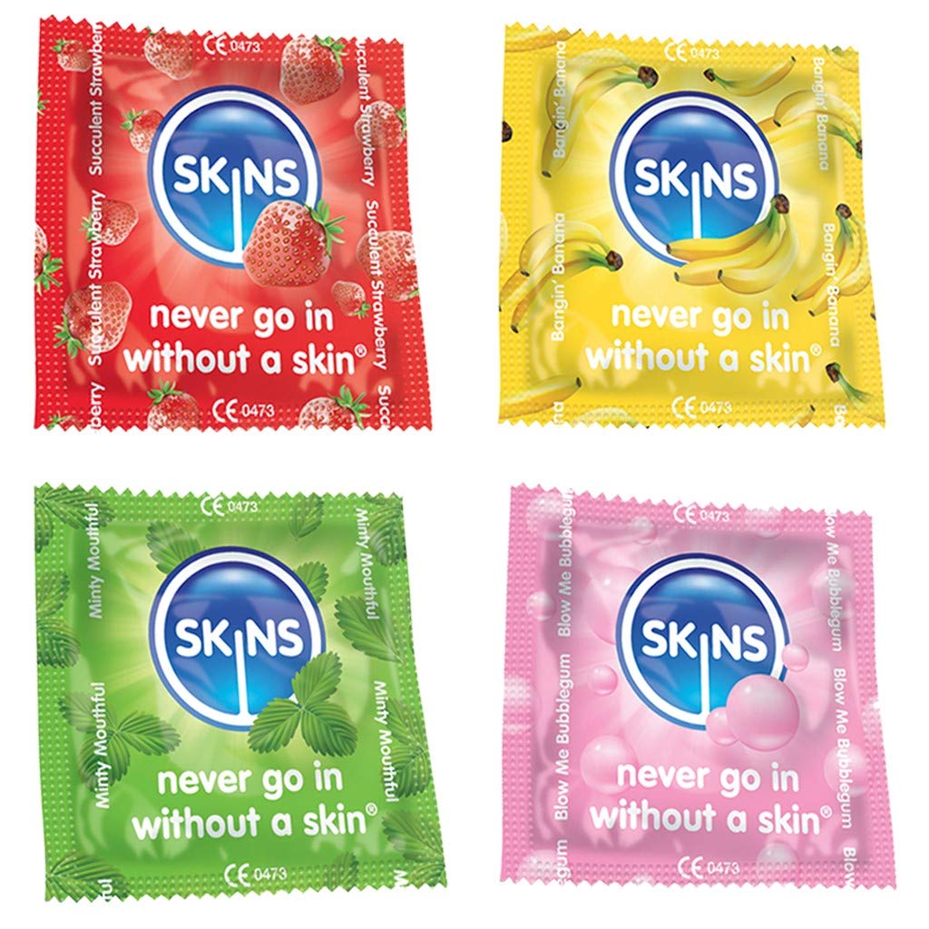 Skins Mixed Flavoured Condoms Thin Extra Feel, 24 Pack of Premium Skins Flavoured Condoms Extra Safe Pleasure Condom for Adults, Ultra Thin for Oral Extra Pleasure