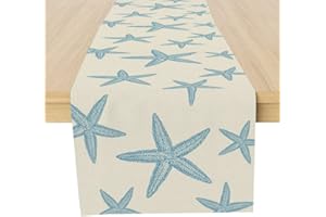 MUKTOUJAUMAI Blue Starfish Table Runner,Nautical Beach Table Runner Decor for Dinning Room Kitchen Ocean Sea Decorations for Holiday Party, Housewarming Gifts for Women Friends Couple, 13X72Inches