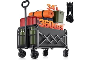 360LBS Collapsible Foldable Wagon Carts - Heavy Duty Portable Folding Utility Wagons with All-Terrain Wheels for Grocery Spor