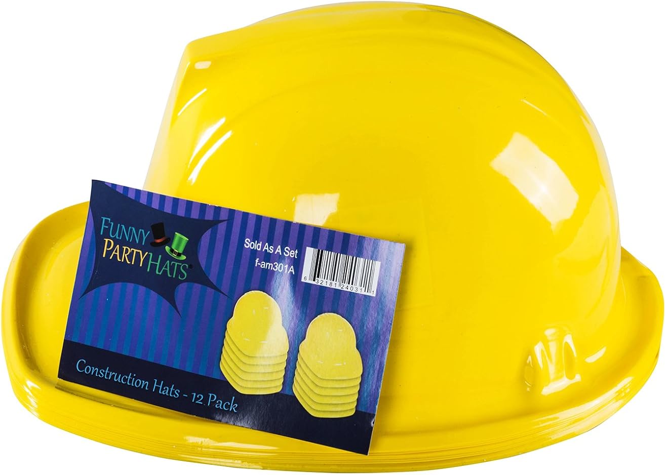 Yellow Construction Hat for Adults - 12 Plastic Builder Hats by Funny Party Hats: Clothing