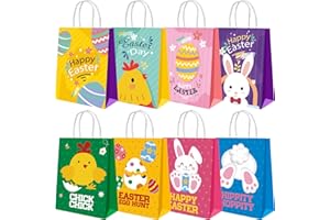 Howzcci 12 Pack Easter Gift Treat Bags - 6.3 x 3.3 x 8.2 inch Egg Bunny Chick Colorful Goodie Bag Decorations for Easter Basket Stuffers Party Favor Gifts