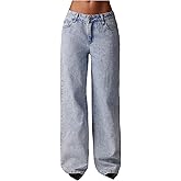 OYOANGLE Women's Straight Leg Jeans Vintage Zipper Fly Low Rise Denim Pants with Pocket Streetwear