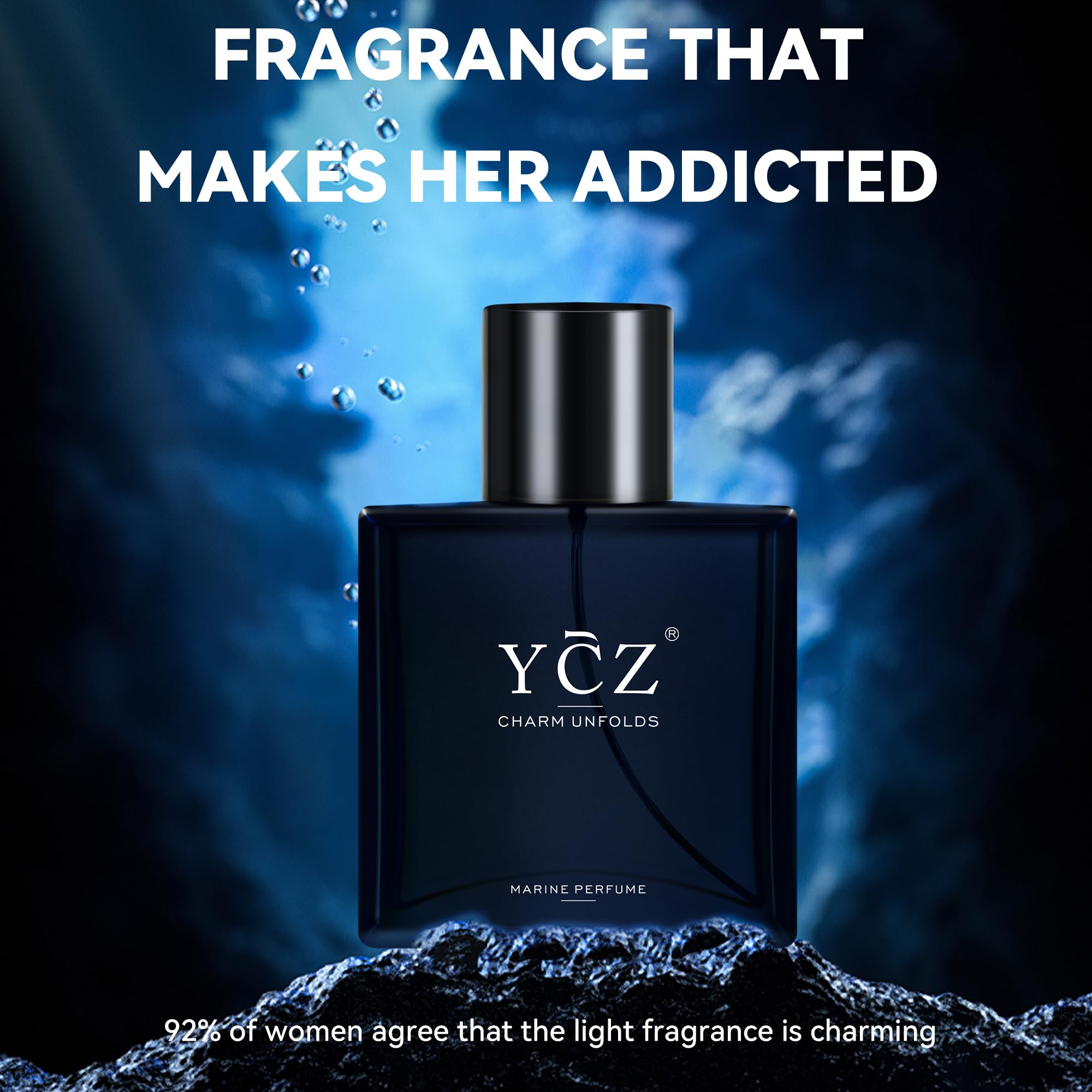 Ycz Charm Unfolds Marine Perfume for Men, 1.7 oz. Long Lasting Eau De Parfum Cologne For Men, Oriental Woody Fragrance - Ideal Special Occasions mens cologne, Making it the Ideal gentlemen’s Gift 