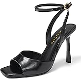 Shoe'N Tale Heeled Sandals for Women Mesh Ankle Heels High Heels Buckle Strap Square Toe Stiletto Heel