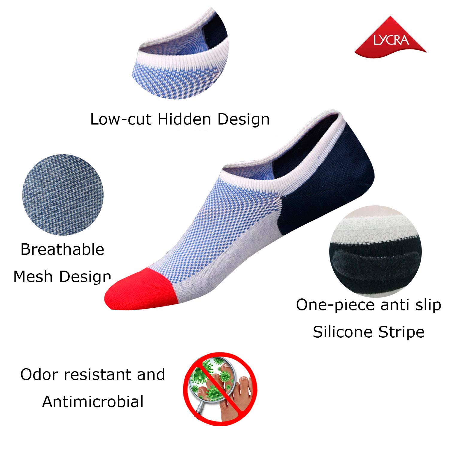 SIXDAYSOX Men\'s No Show Odor-Resistant Non Slip Socks Ankle Low Cut socks Shoe Size 6-11 Pack of 8