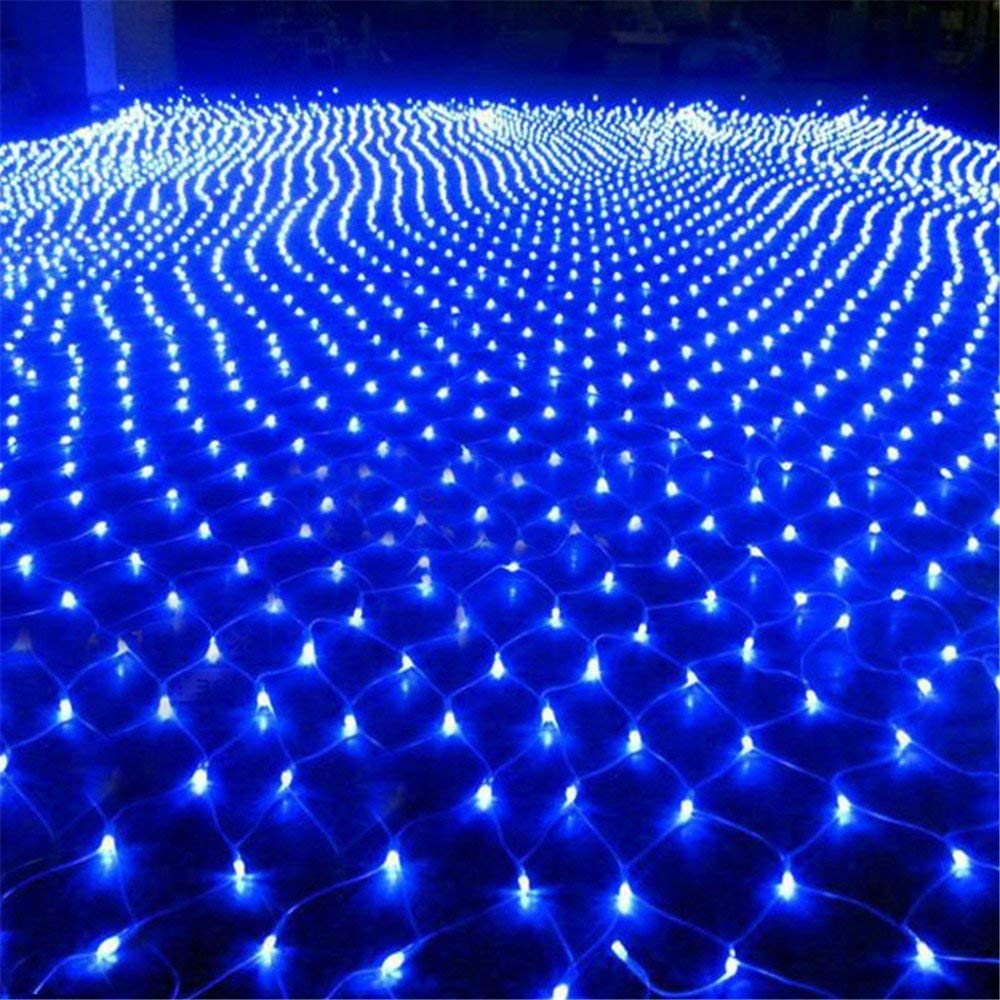 Solar Net String Lights, 100Led Backyard Patio Net Light Balcony Fence Mesh Fairy Light String Outdoor Waterproof 1.1mx1.1m 8 Modes Outside Garden Light (Blue)