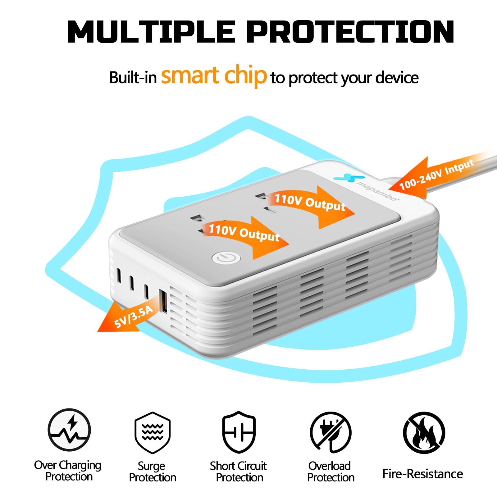 Mapambo Upgraded 300W 2220V to 110V Voltage Converter Us to Europe Converter for European Travel Plug Adapter Power Converter Adapter Combo with 1 USB A and 3 USB C for Hair Straightener Curling