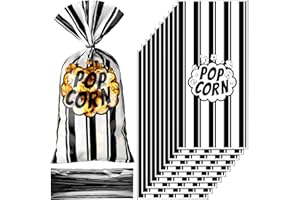 Ninehaoou 200 Pcs Halloween Popcorn Bags Bulk Movie Night Pop Corn Plastic Bags for Popcorn Machine Pop Corn Snack Containers with Twist Ties for Halloween Carnival Party Supplies (Black)