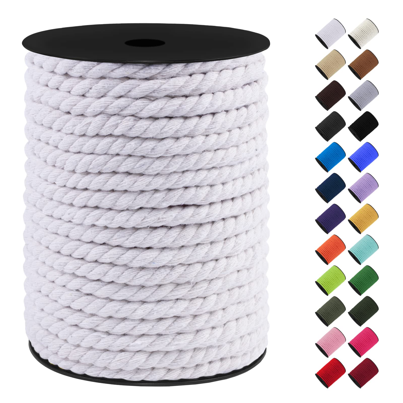 LEREATI 8mm Macrame Cord, 131 Feet Thick Macrame Rope Yarn Natural Cotton Cord Macrame String, Soft Craft Rope for Wall Hanging, Plant Hangers, Garden, DIY Crafting Decoration (White)