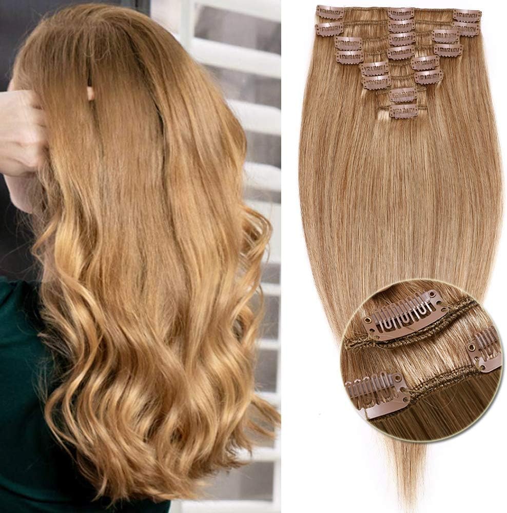 10"75g Real Human Hair Extensions Clip in Straight 27 Dark Blonde 100