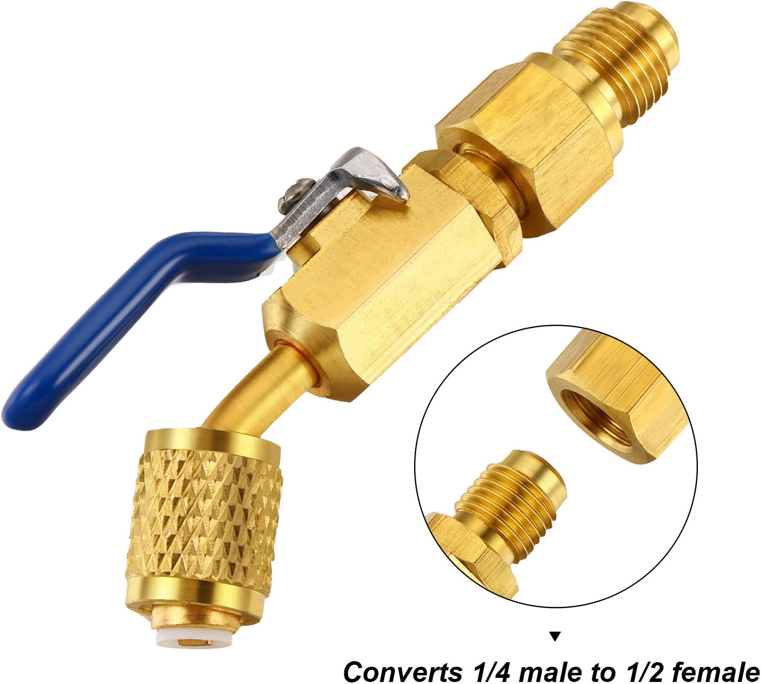 6 Pieces Air Conditioning Refrigerant Angled Compact Ball Valve 1/4 Inch for R410A R134A R12 R22 AC HVAC and R12 R22 to R134A Adapters 6015 R134A Refrigerant Tank Adapter 6014 Vacuum Pump Adapter: Automotive