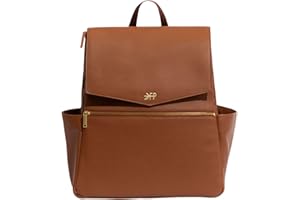 Freshly Picked Classic II Diaper Bag Backpack, Wipeable Vegan Leather With Changing Pad, Convertible (Cognac V2)