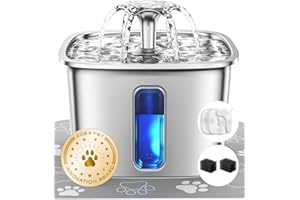 Veken Innovation Award Winner Stainless Steel Cat Water Fountain, 108oz/3.2L Automatic Pet Fountain Dog Water Dispenser with Replacement Filters & Silicone Mat for Cats, Dogs, Multiple Pets (Silver)