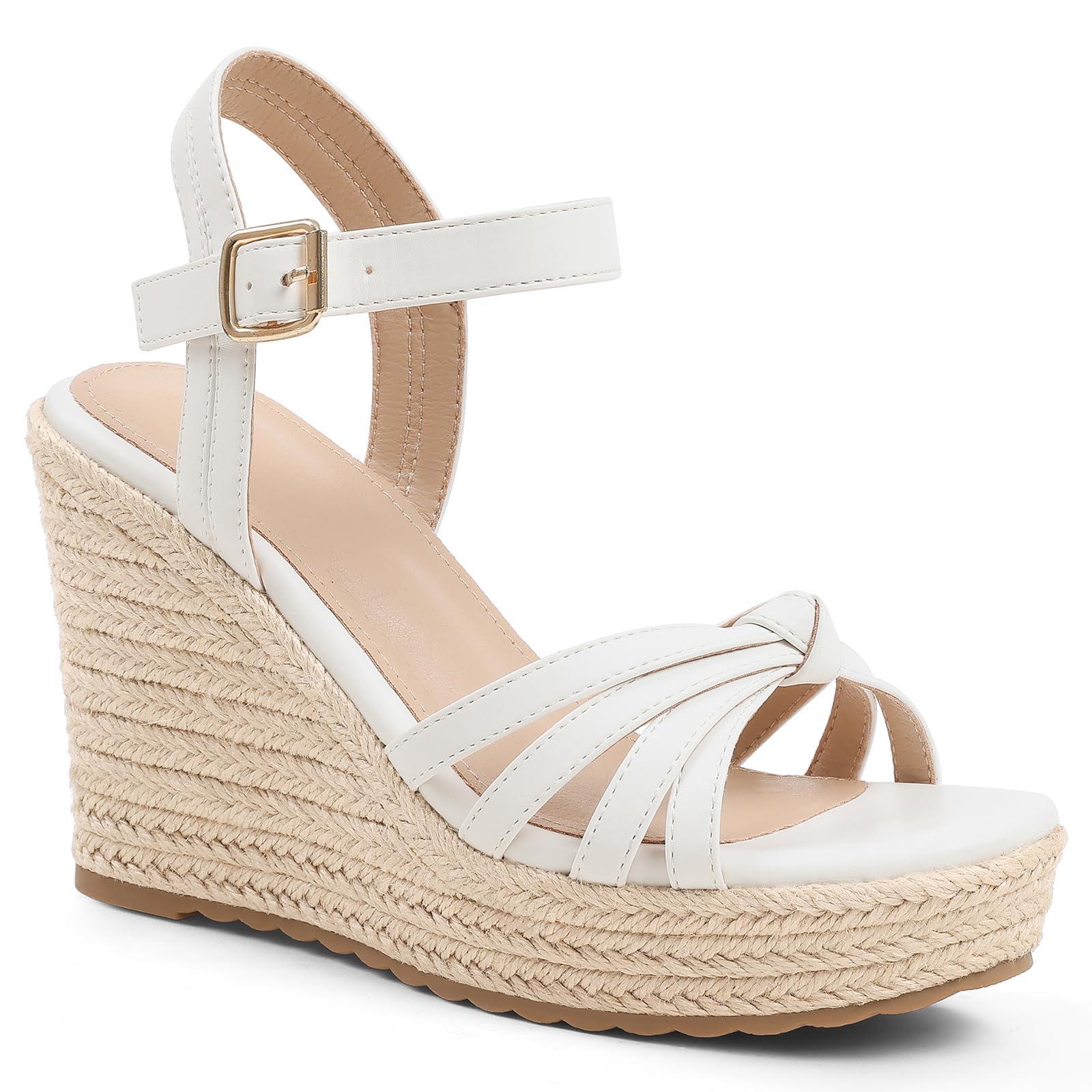 mikarka Sandals for Women 2026: Comfortable Wedge Platform Sandals Women - Braided Espadrilles for Women Ankle Strap Open Toe Wedges Heels Beach Sandals Summer Shoes White, US Size 7 Image