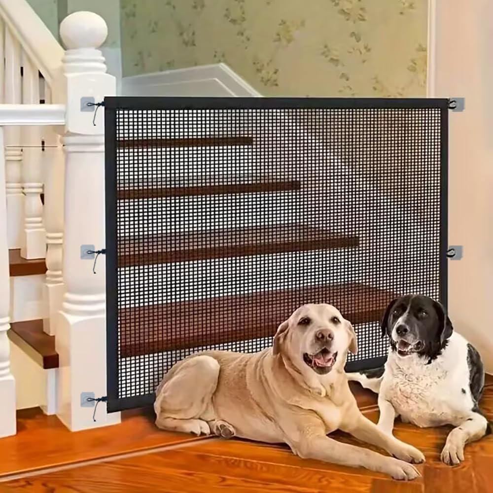 Upgrade Mesh Stair Gates for Dogs Indoor No Screw Baby Safety Fence Pet Enclosure 110X80cm