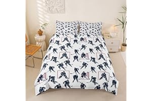 Feelyou Ice Hockey Bedding Set for Kids Boys Girls Room Sports Event Pattern Duvet Cover Hockey Player Comforter Cover Decor 