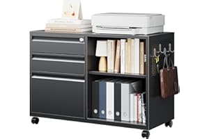 Letaya Mobile 3 Drawer File Cabinet with Lock-Metal Lateral Rolling Printer Stand Filing Cabinets for Home Office-Storage A4/F4/Letter (Black)