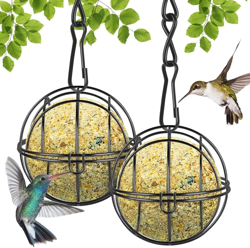 XiangSKY 2 Pcs Hanging Bird Feeders, Metal Fat Ball Bird Holder with S-shaped hooks, for Outdoor Garden Wildlife Birds - Finch, Sparrow, Robin