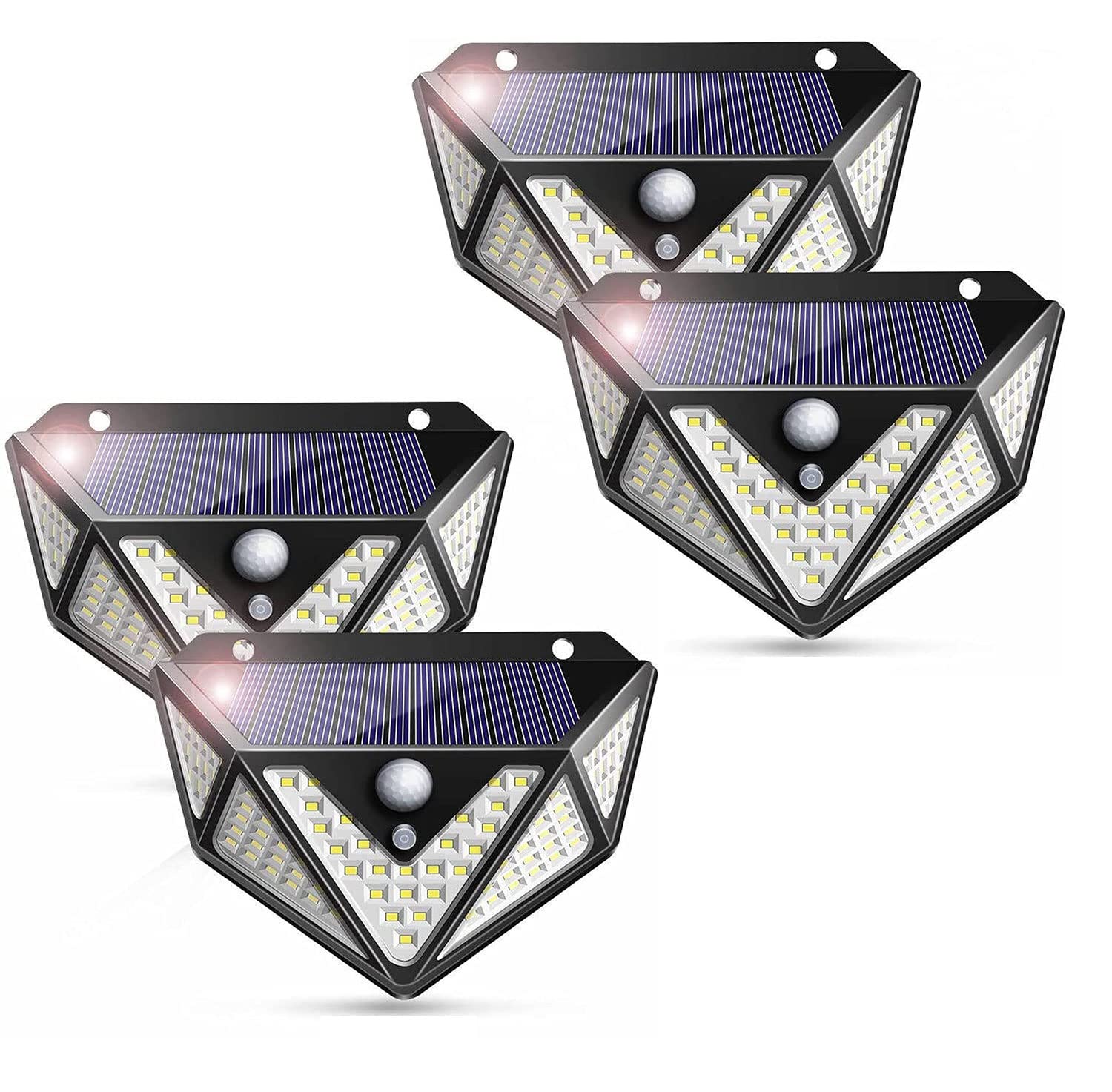 Solar Lights Outdoor Garden with Motion Sensor and Waterproof. 100 led Wide Angle Security Wall Lights for Fence, Deck, Patio, Front Door, Yard, Garage (4-Pack)