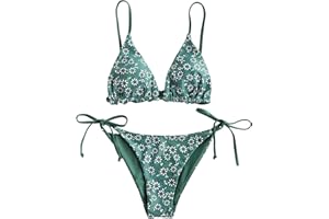 ZAFUL Women's Triangle Bikini Floral String Bikini Set Two Piece Swimsuit Bathing Suits
