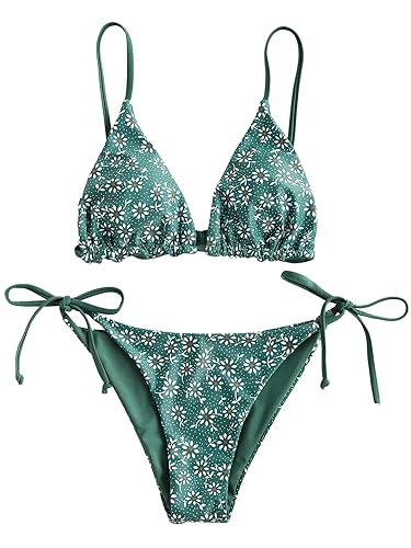 ZAFUL Women's Triangle Bikini Floral String Bikini Set Two Piece