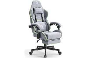 Dowinx Gaming Chair Fabric with Pocket Spring Cushion, Massage Game Chair Cloth with Headrest, Ergonomic Computer Chair with Footrest 290LBS, Light Grey