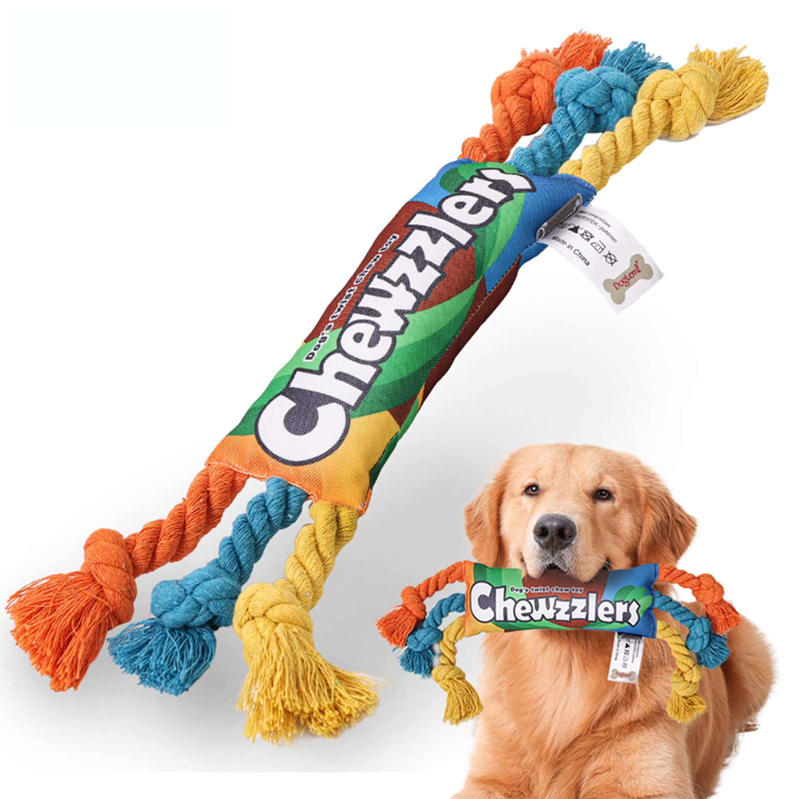 Duuclume Tough Dog Chew Toy Squeaky Rainbow Candy-Shaped Interactive Rope Toy for Aggressive Chewers for All Types of Pet (Dog Chew Toy)