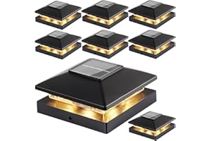 JOFIOS Solar Post Cap Lights Outdoor 8pack, Black Waterproof Solar Powered Deck Fence Post Lights Fit 4x4 Wood/Vinyl Posts, Bright Warm White Solar Post Lights Decorate Deck, Patio, Porch, Fence