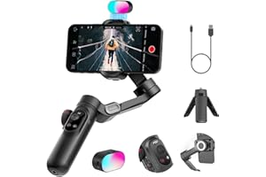 Professional Gimbal Stabilizer for Smartphone,RGB Magnetic Refill Light,OLED Display LED Light,face Tracking,Gesture Control,Professional 3-axis stabilizer for Android &iPhone, AOCHUAN XPRO KIT Black