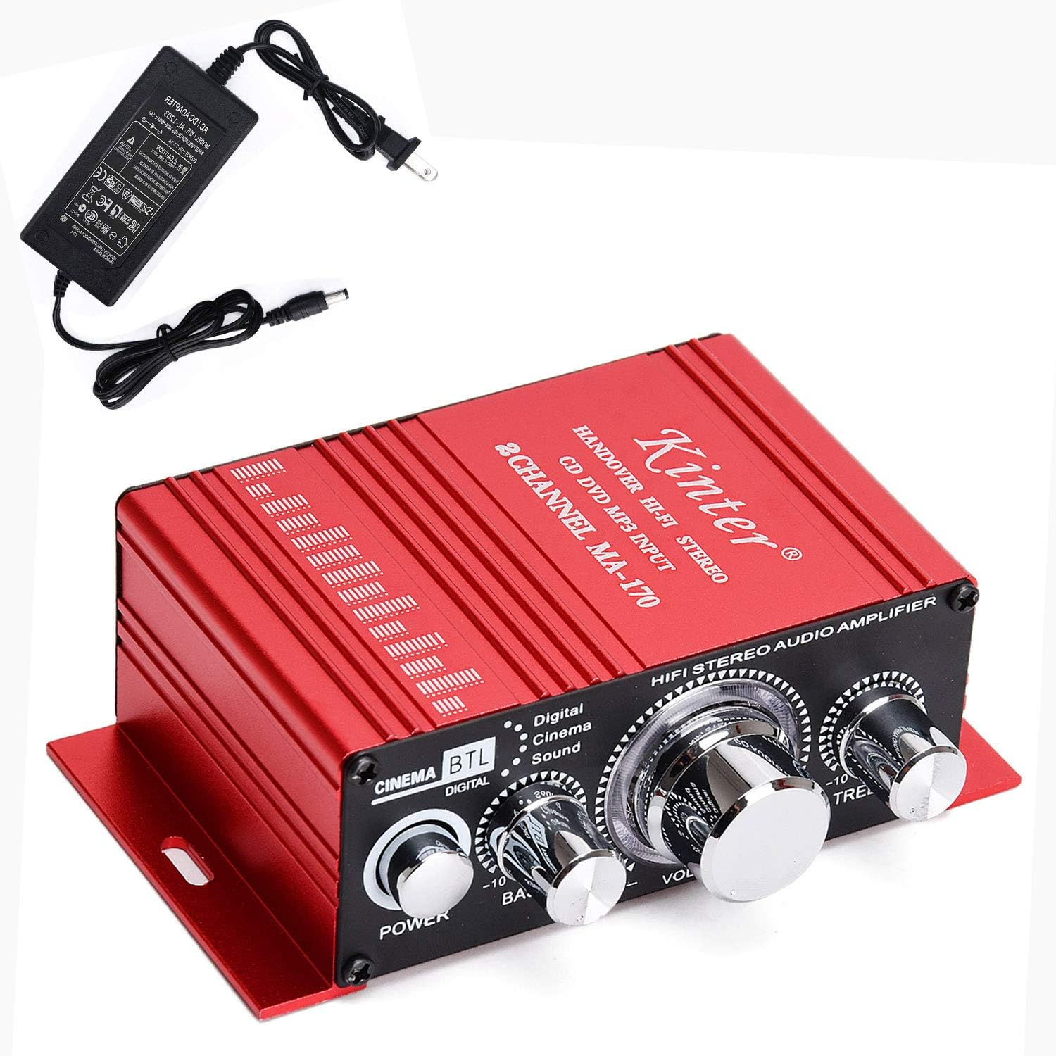 Car Audio Amplifier with Power Cord DC 12V 3A, 20W + 20W Dual Channel