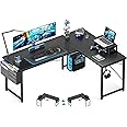 Casaottima L Shaped Computer Desk with Storage Bag, 57.5 Inch Reversible Gaming Desk, Home Office Corner Desk with Monitor Shelf, Space-Saving Writing Workstation Table, Classic Black
