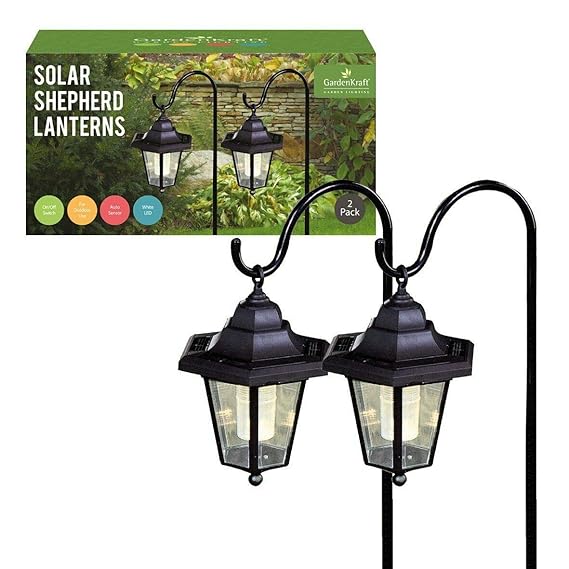 2 x SOLAR POWERED LED SHEPHERD HANGING GARDEN LANTERNS COACH OUTDOOR