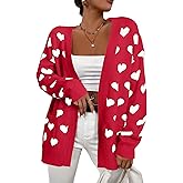 Heart Cardigan Valentines Sweater Women: Valentine Cardigan Love Print Open Front Knit Sweaters Outwear with Pockets
