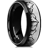 King Will Mens 6mm 8mm Black Silver Tungsten Carbide Wedding Bands Inlay Lasered Seagull/Forest Landscap/Panda/Deer/Hunting/Fly Fishing Brushed Wedding Rings for Men Women
