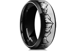 King Will Mens 6mm 8mm Black Silver Tungsten Carbide Wedding Bands Inlay Lasered Seagull/Forest Landscap/Panda/Deer/Hunting/Fly Fishing Brushed Wedding Rings for Men Women