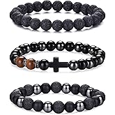 RANKEEF Mens Bead Bracelet Set - Adjustable Elastic Rope With 6&8MM Natural Stone Multi-Colored Beads - Tiger Eye Bracelets for Men - Gift