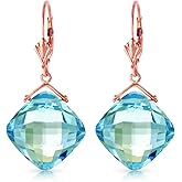 Galaxy Gold GG 17.5 Carat 14k Solid Rose Gold Leverback Earrings with Natural Cushion-shaped Blue Topaz