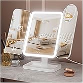 YGGPOQO Lighted Makeup Mirror with 75 LEDs, Rechargeable Vanity Mirror with 1X/2X/3X/10X Magnification, 3 Color Modes & Touch Dimming, Portable Folding Mirror for Travel Desk, Gifts for Women & Girls