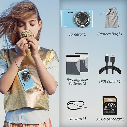 Digital Camera 4K 44MP with 32GB SD Card, Inch Point and Shoot