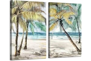 ARTISTIC PATH Tropical Coconut Tree Wall Art: Abstract Palm Tree Canvas Seaside Picture Artwork Painting for Living Room (24" W x 36" H x 2 PCS,Multi-Sized)