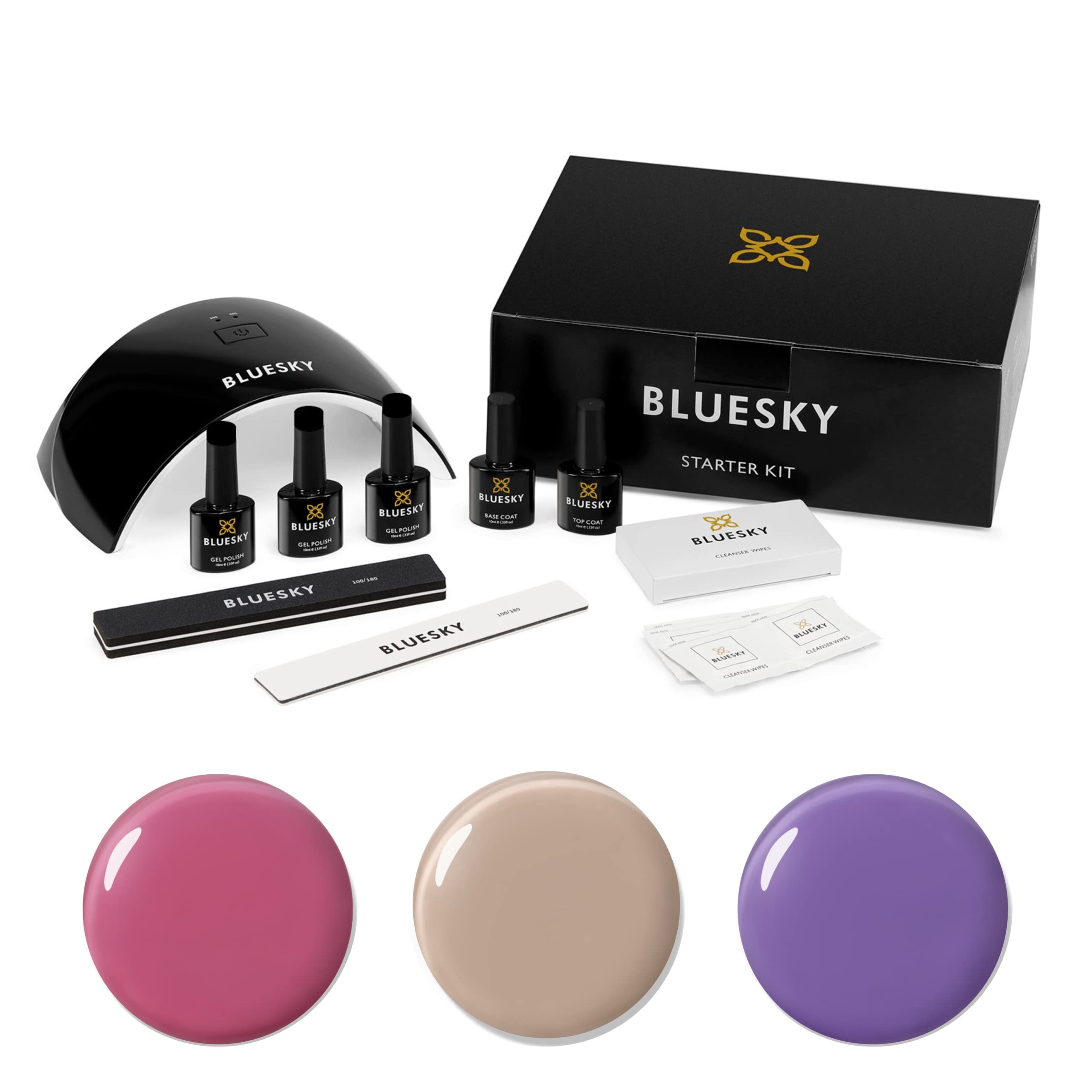 BLUESKY Gel Nail Polish Starter Kit - Spring, with Professional 24W UV LED Lamp Dryer, 3 x 10ml Polishes, Cleanser Wipes, Top and Base Coat, File Buffer, Pack Of 1 — image 1